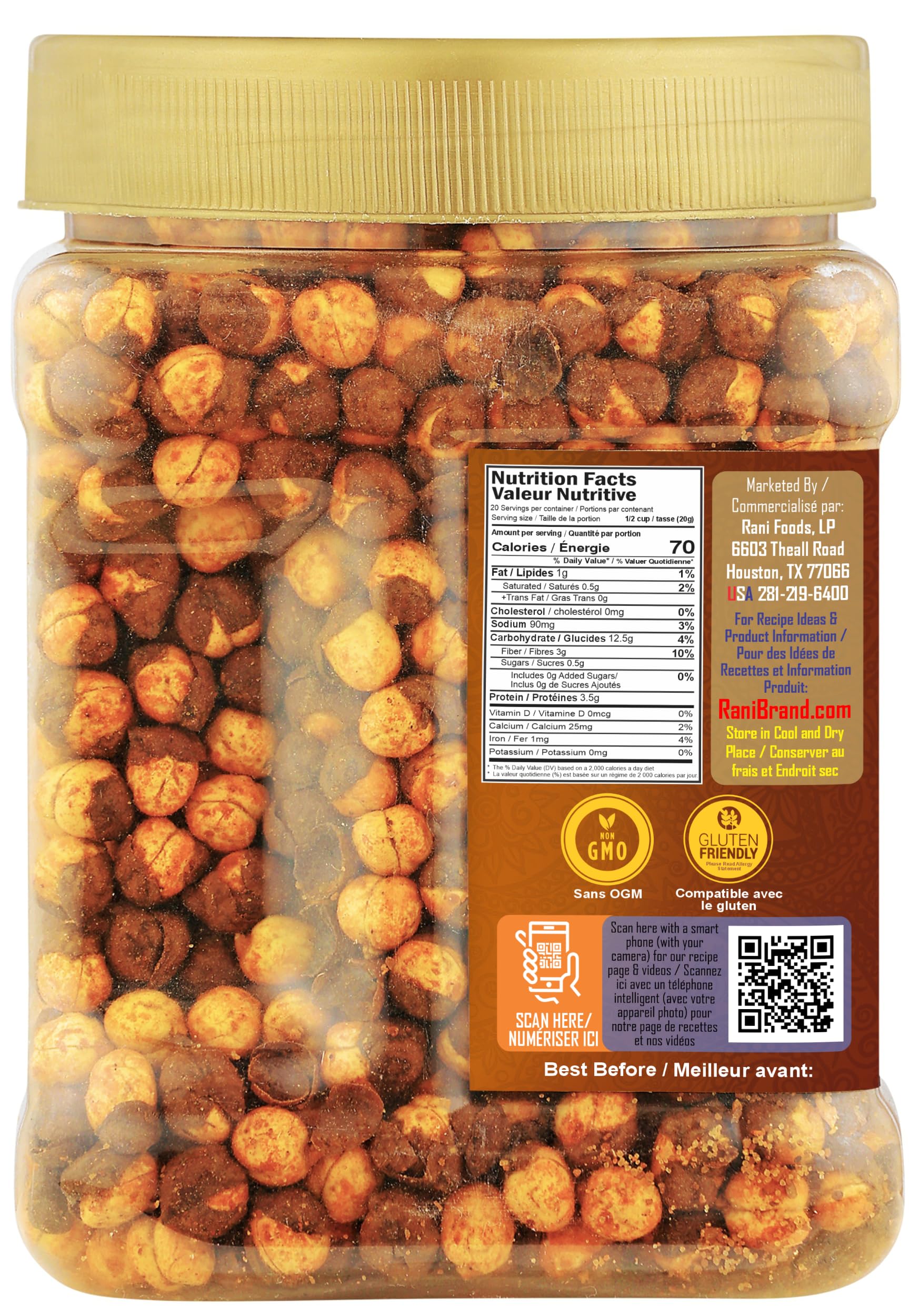 Rani Roasted Chana (Chickpeas) Plain Flavor 12.3oz (350g) PET Jar